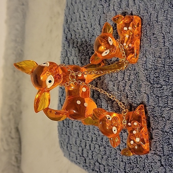 Vintage 3 Bambi Acrylic Figurines  Orange Artoff 60 or 70s Retro Mid Century - Picture 3 of 12